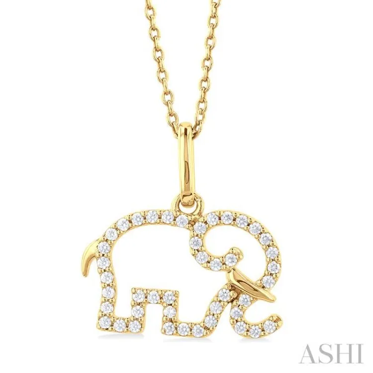 1/6 ctw Petite Tusked Elephant Frame Round Cut Diamond Fashion Pendant With Chain in 10K Yellow Gold