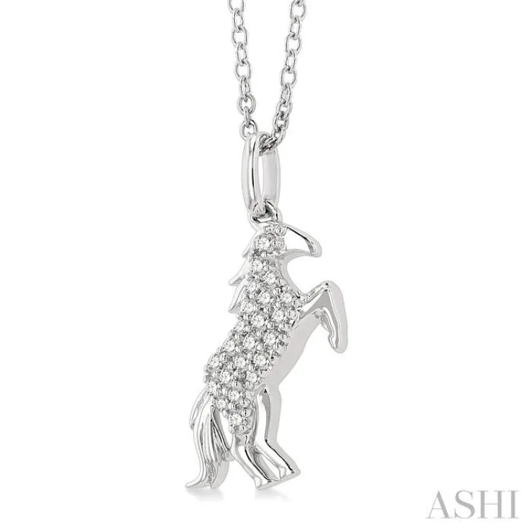 1/8 ctw Petite Horse Round Cut Diamond Fashion Pendant With Chain in 10K White Gold