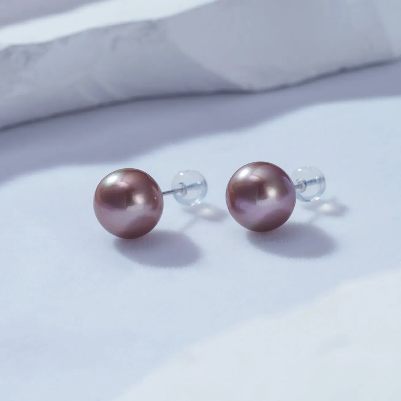 18K Gold Top Grade Edison Purple Pearl Stud Earrings KE00019