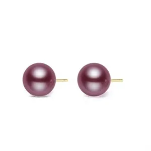 18K Gold Top Grade Edison Purple Pearl Stud Earrings KE00019