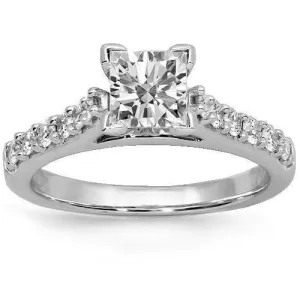 18K Solid White Gold Diamond Engagement Ring 1.08 Ctw