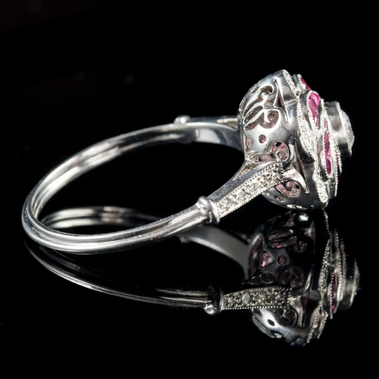 1Ct Diamond Ruby Cluster Engagement Ring Platinum