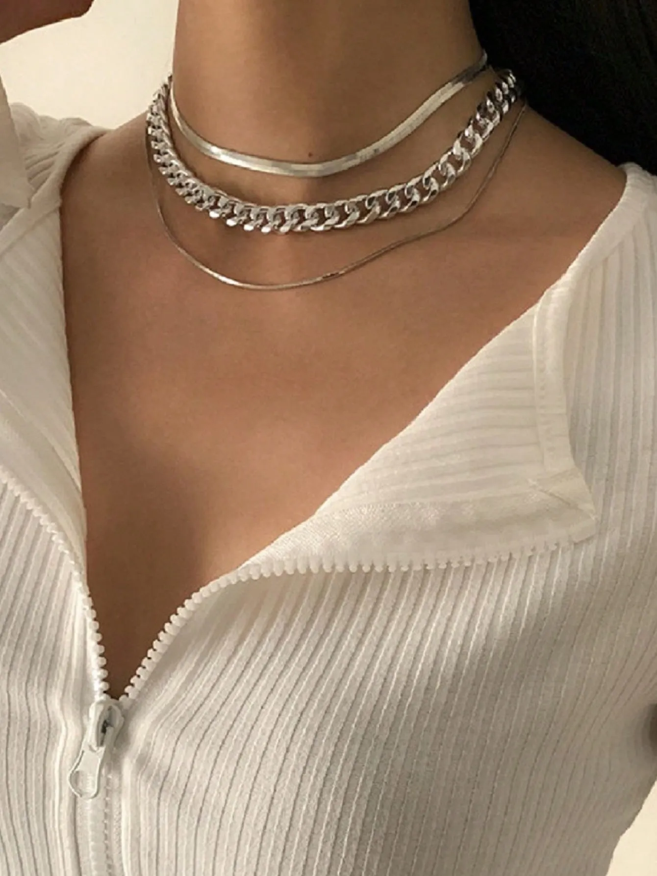 1pc Simple Punk Style Thick Chain Necklace For Women