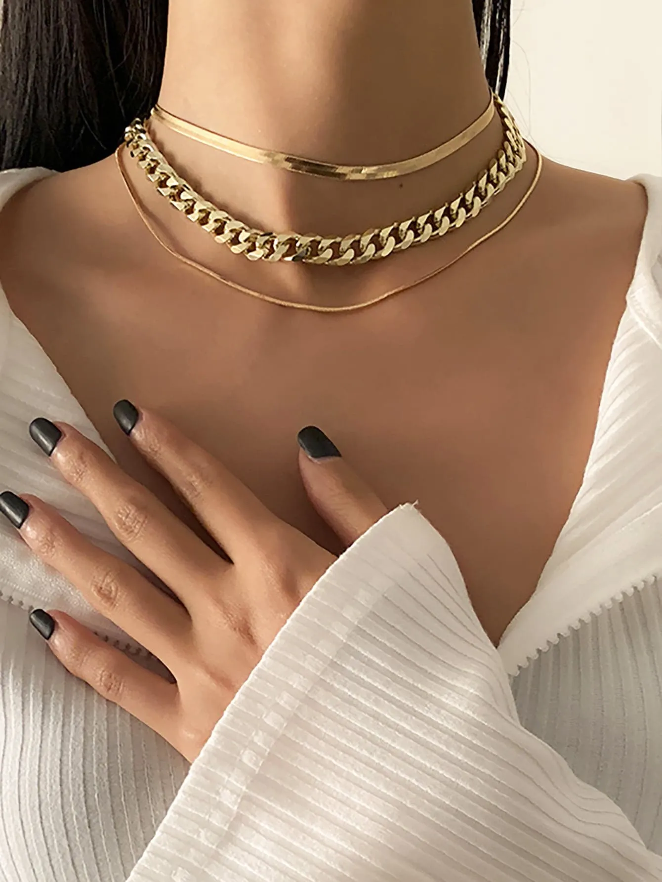 1pc Simple Punk Style Thick Chain Necklace For Women