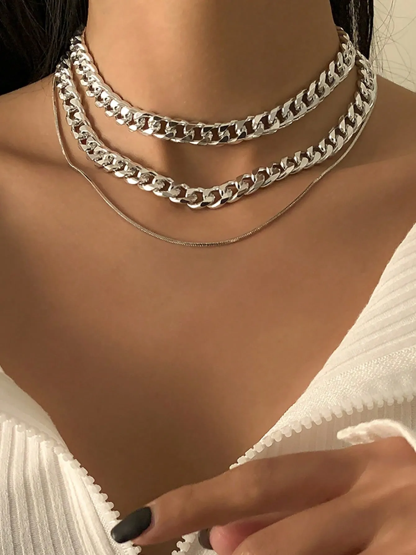 1pc Simple Punk Style Thick Chain Necklace For Women