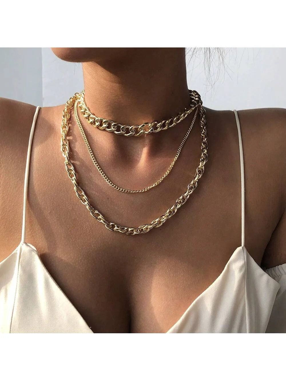 1pc Simple Punk Style Thick Chain Necklace For Women