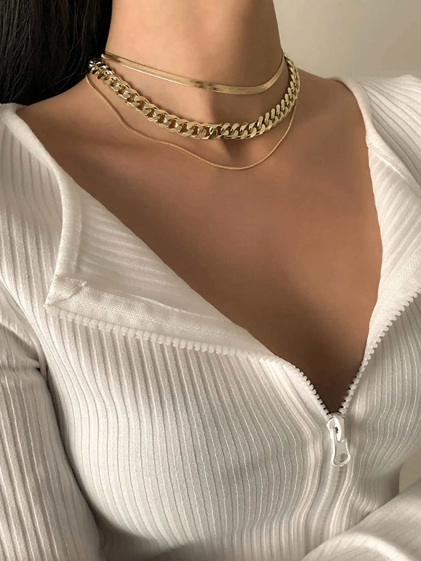 1pc Simple Punk Style Thick Chain Necklace For Women