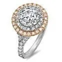 2 Ct Round Stone in Double Halo Two Tone 14K White Gold Pave Cubic Zirconia Engagement Ring