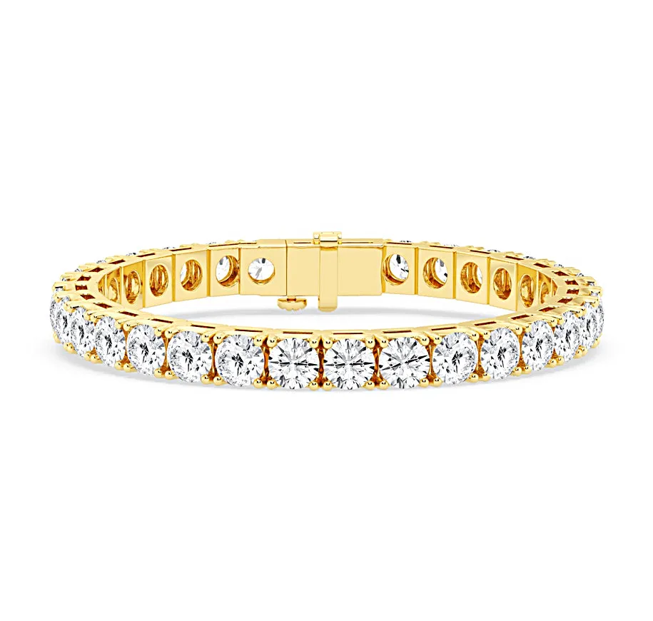 20.00 Carat tw Beautiful Yellow Gold Round Brilliant Cut Shiny Diamond Ladies Tennis Bracelet.Secure Double Clasp.