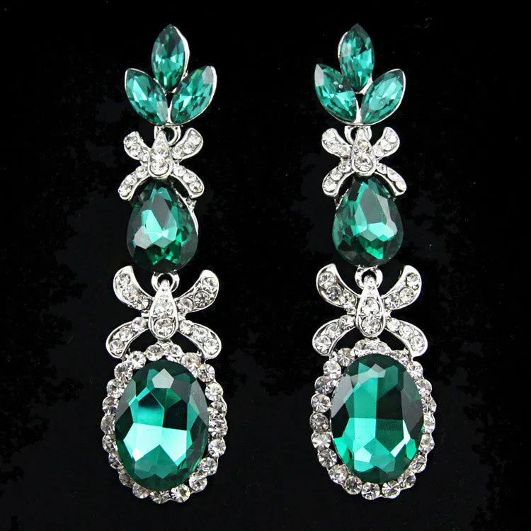 2016 New Silver Long Earrings with Stones colorful emerald green earrings bridal party long crystal earrings cristal ers-g80