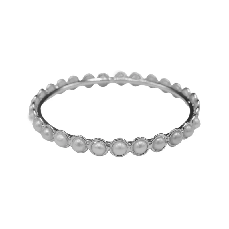 226-01-S| FULL PEARL BEZEL BANGLE ON SILVER