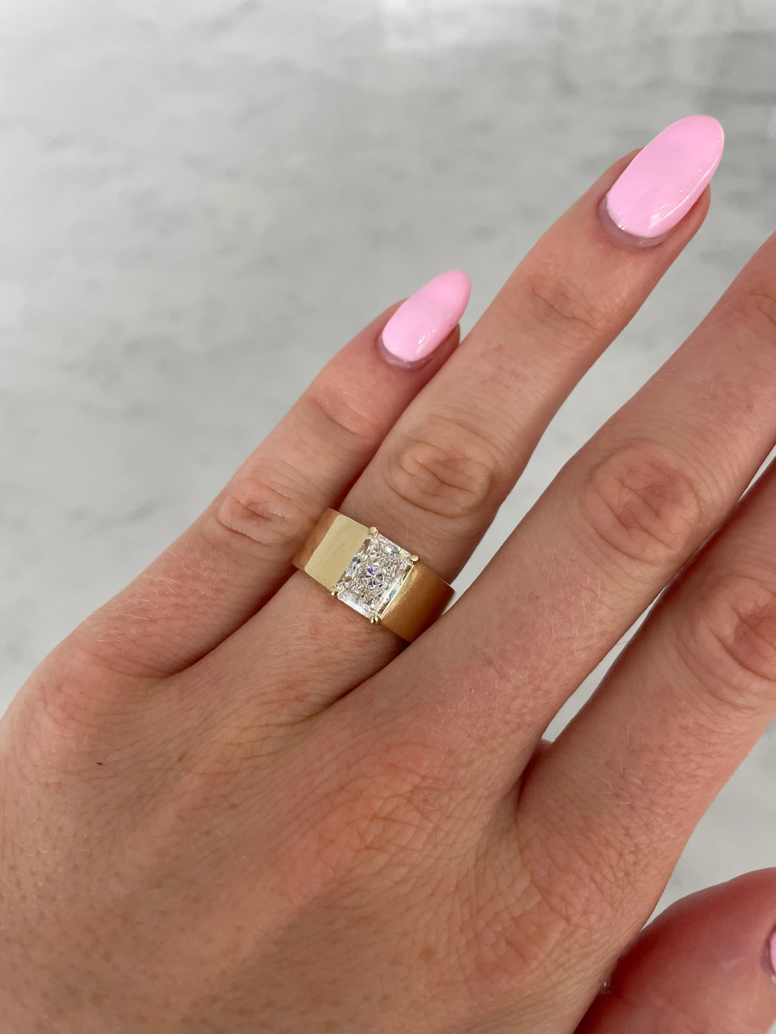 2ct Radiant Cut Lab Grown Cigar Band Engagement Ring