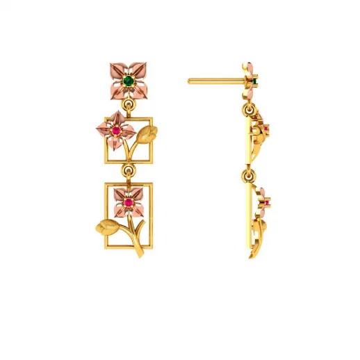 3 Tiered 22k Climber Gold Floral Earrings