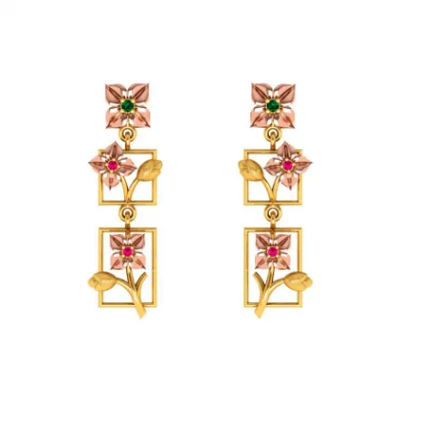 3 Tiered 22k Climber Gold Floral Earrings