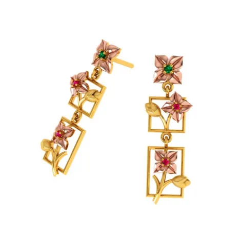 3 Tiered 22k Climber Gold Floral Earrings