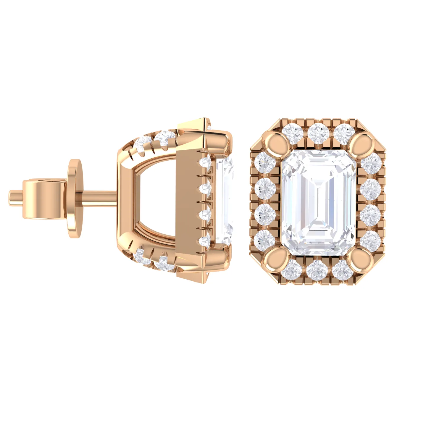 5/8 ctw Emerald-Cut Lab Grown Diamond Halo Stud Earrings