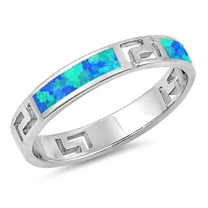 925 Sterling Silver 4mm Blue Opal Band- Stackable