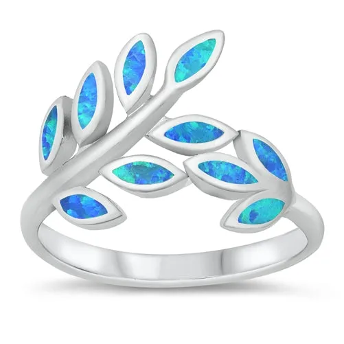 925 Sterling Silver Leave Branch Ring With Opal Inlay