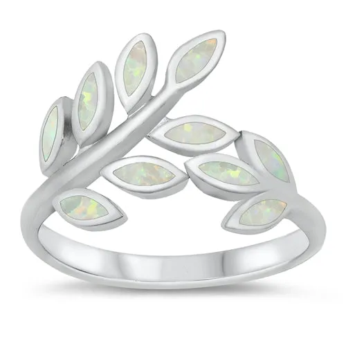 925 Sterling Silver Leave Branch Ring With Opal Inlay