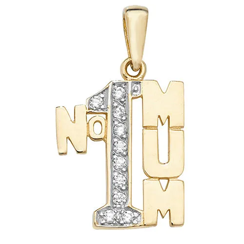 9CT GOLD CZ NO.1 MUM PENDANT