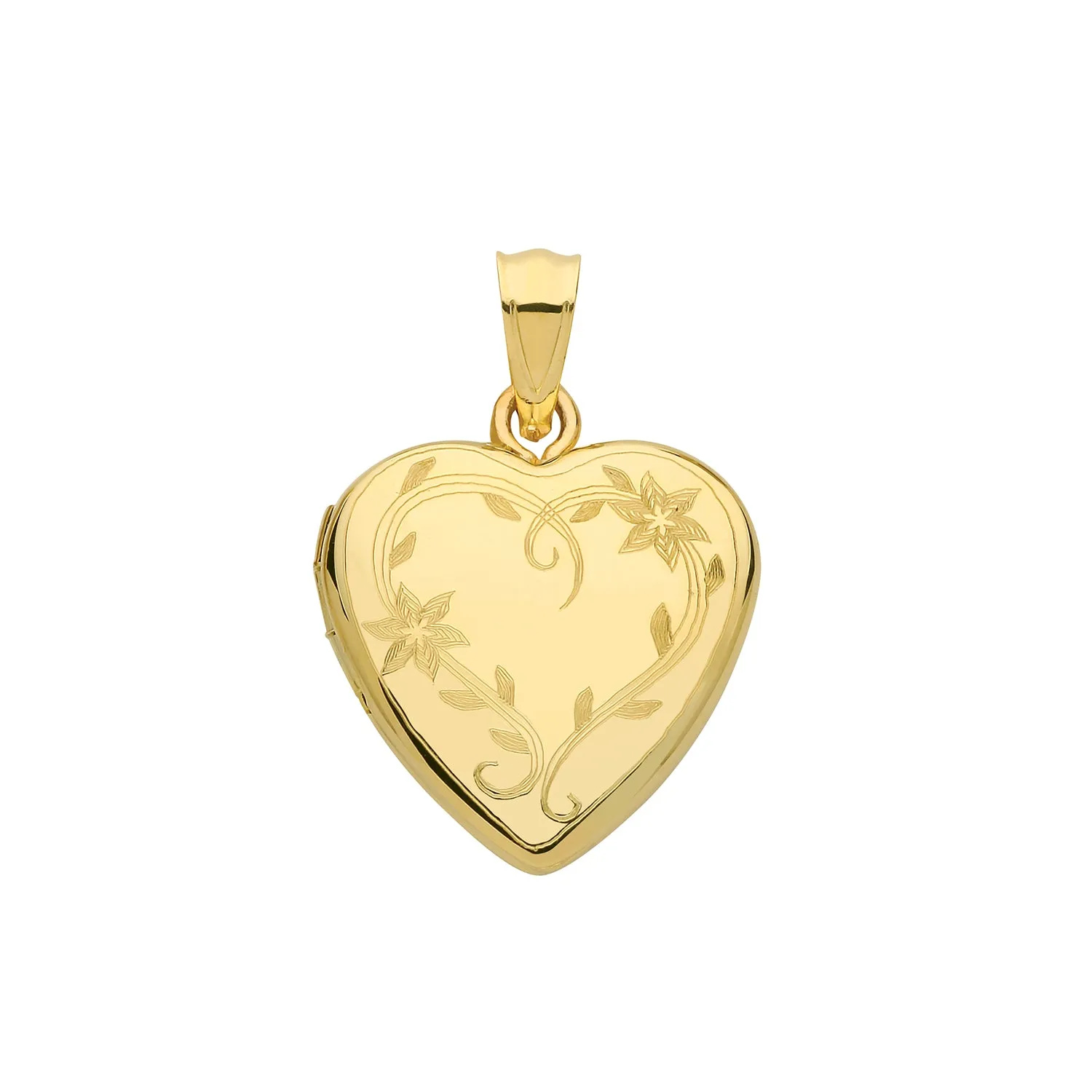 9CT GOLD FLOWER ENGRAVED HEART LOCKET