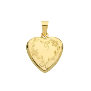 9CT GOLD FLOWER ENGRAVED HEART LOCKET