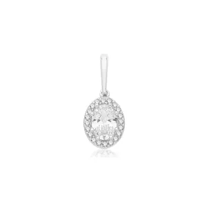 9CT WHITE GOLD CZ OVAL HALO PENDANT