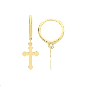 9CT YEL GOLD CROSS CHARM DROP EARRINGS