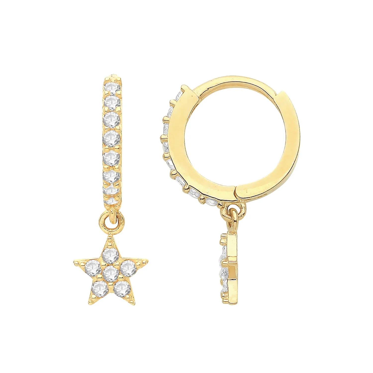 9CT YEL GOLD CZ STAR DROP HINGED EARRINGS