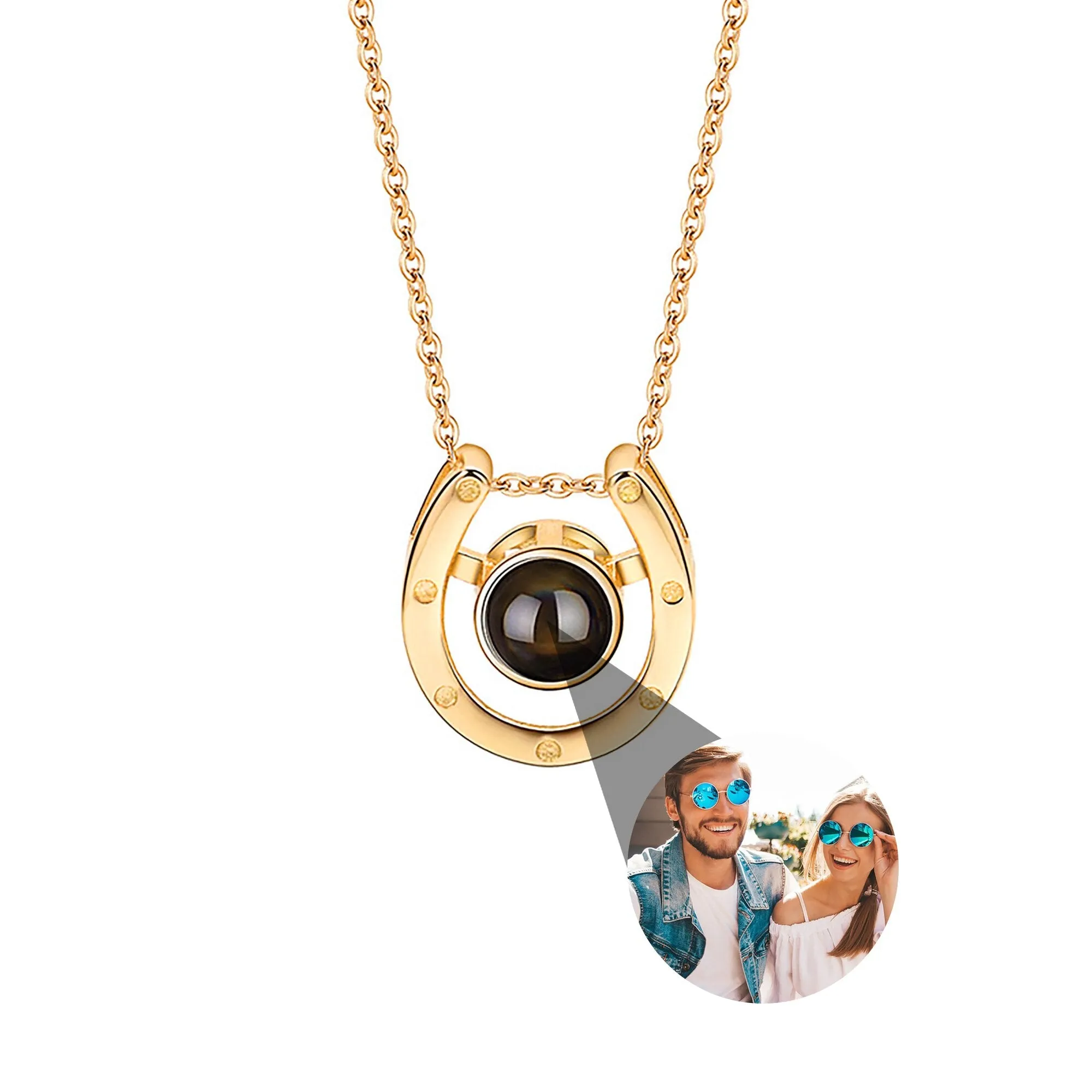 A horseshoe shaped projection necklace with customizable photos Valentine's Day Gift Photo Custom Projection Necklace Simple Hea