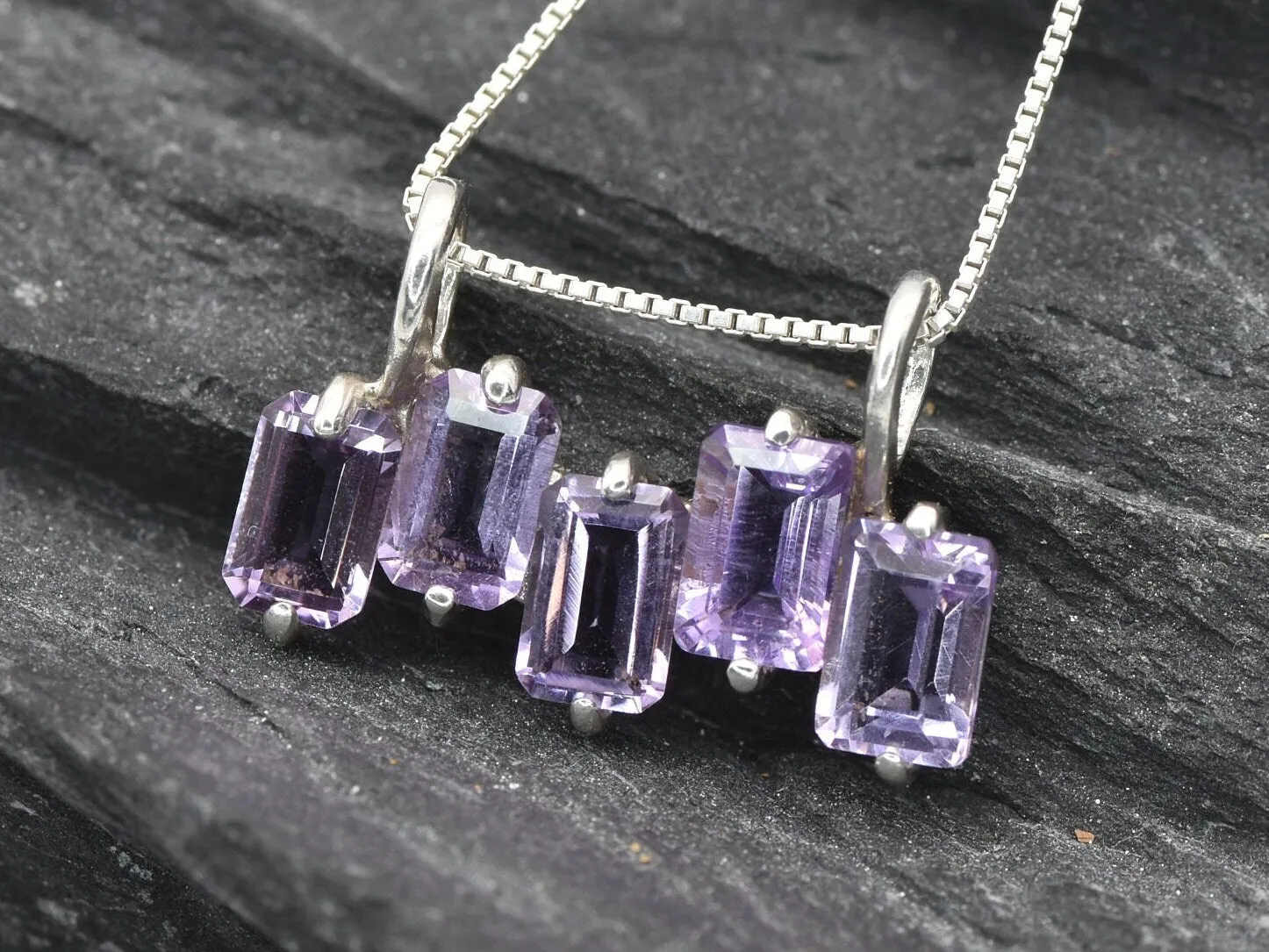 Amethyst Baguette Necklace - Genuine Amethyst Pendant - Asymmetric Amethyst Pendant