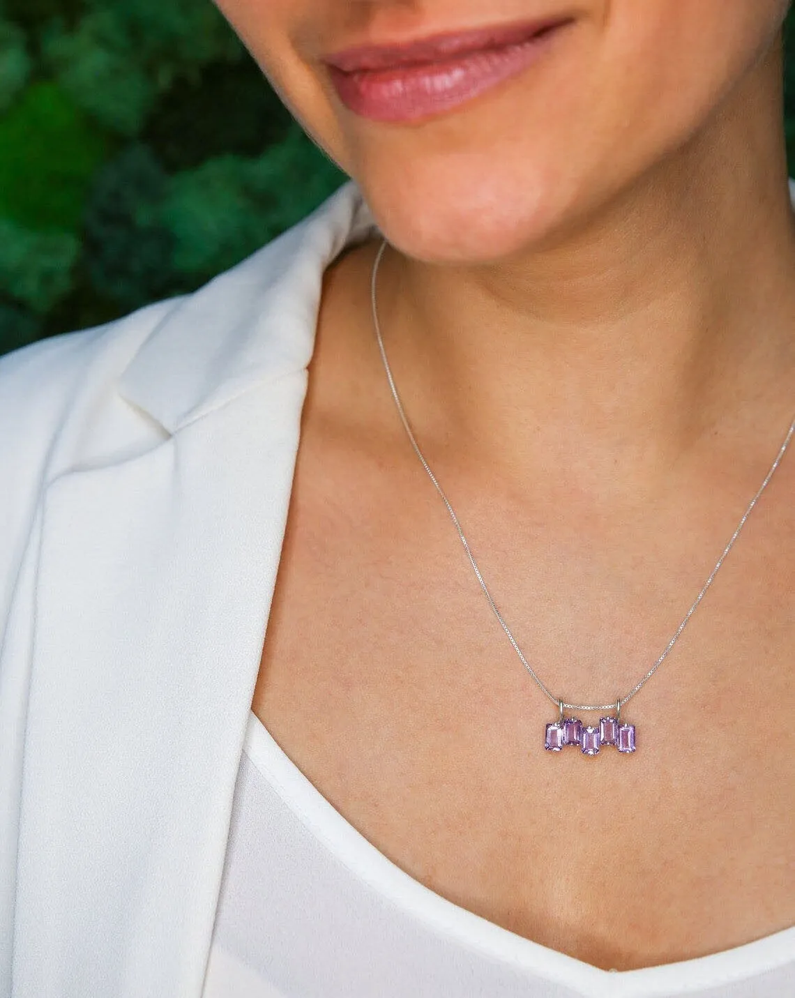 Amethyst Baguette Necklace - Genuine Amethyst Pendant - Asymmetric Amethyst Pendant