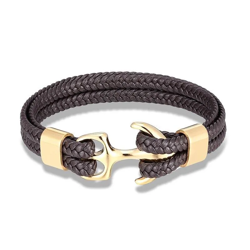 Anchor Brown Braided Leather Bracelet