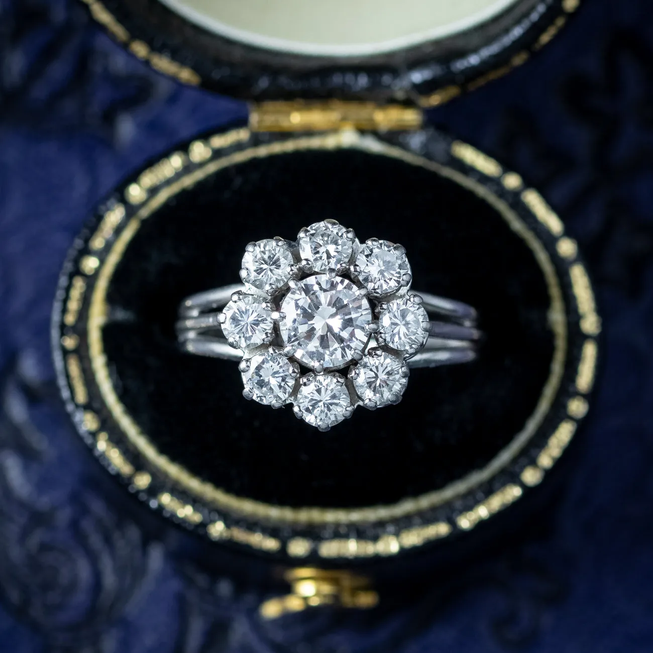 Antique Art Deco French Diamond Daisy Cluster Ring 1.4ct Total