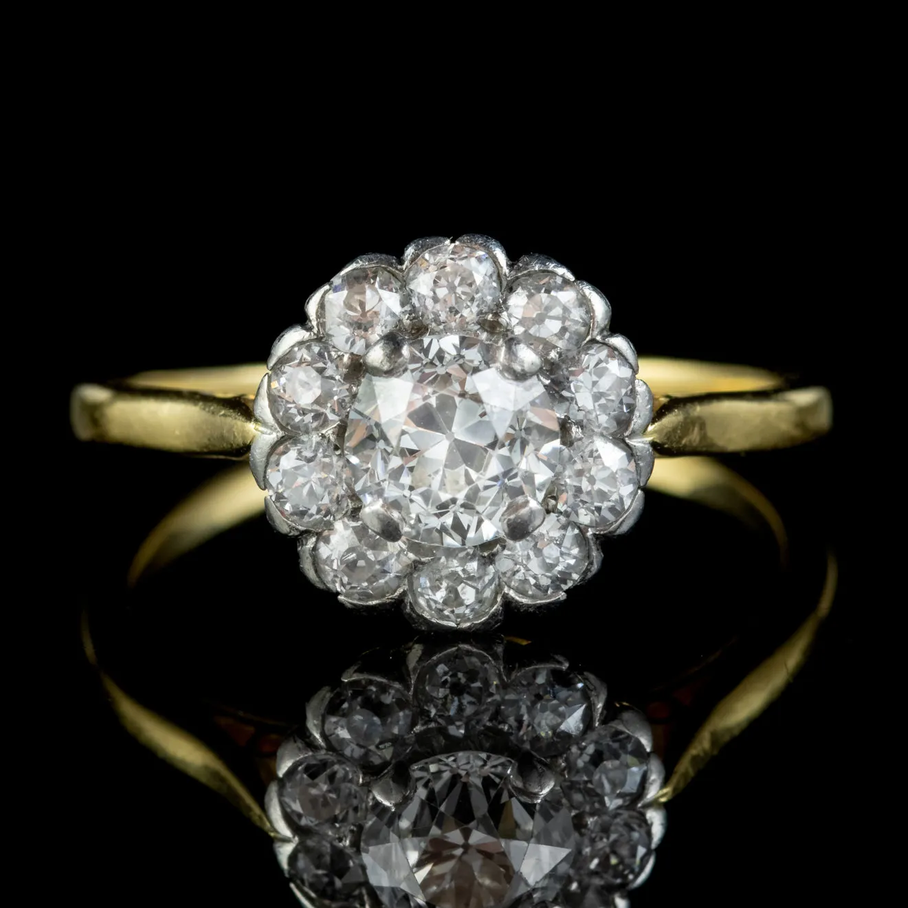 Antique Edwardian Old Cut Diamond Cluster Ring 18ct Gold 1.65ct Of Diamond Circa 1901