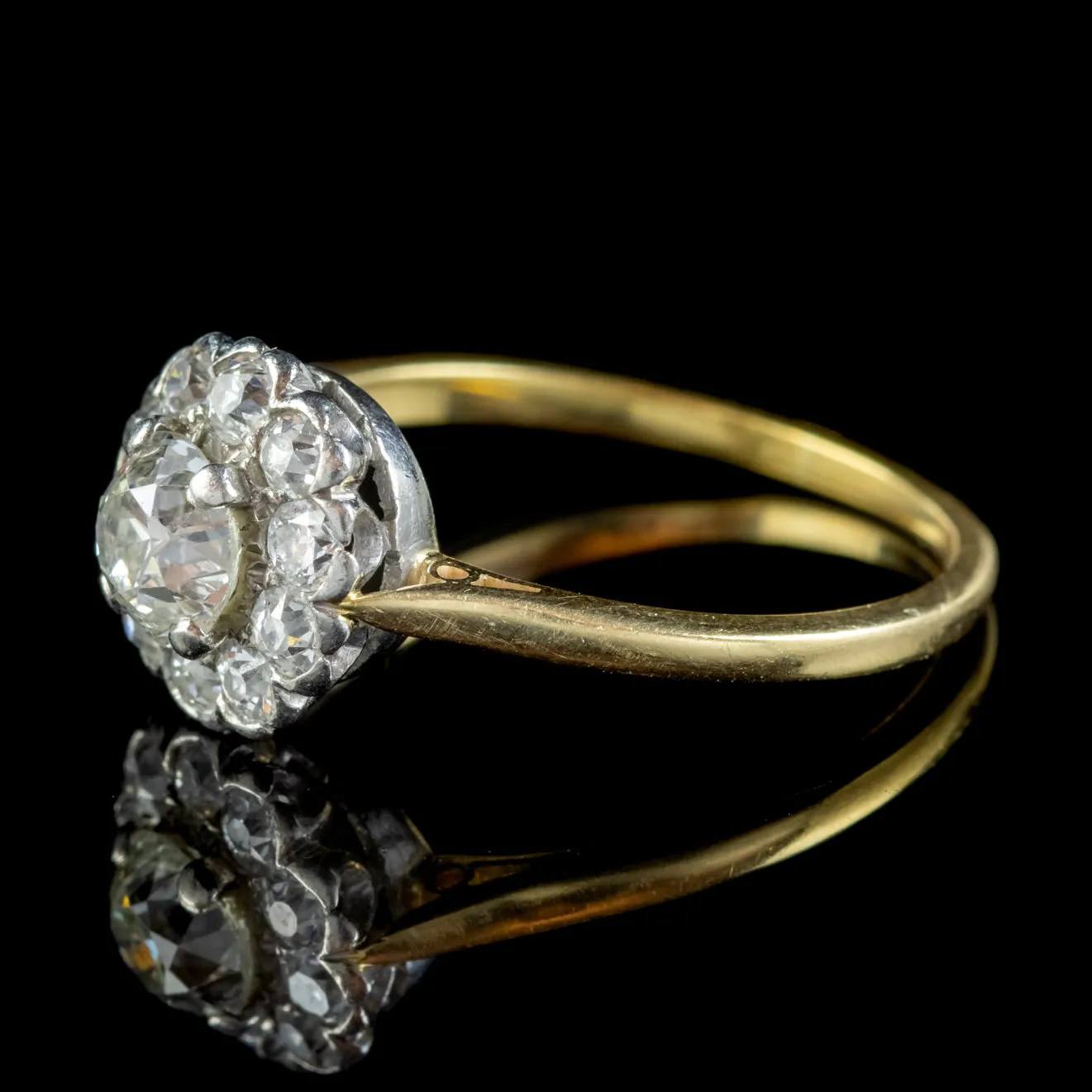 Antique Edwardian Old Cut Diamond Cluster Ring 18ct Gold 1.65ct Of Diamond Circa 1901