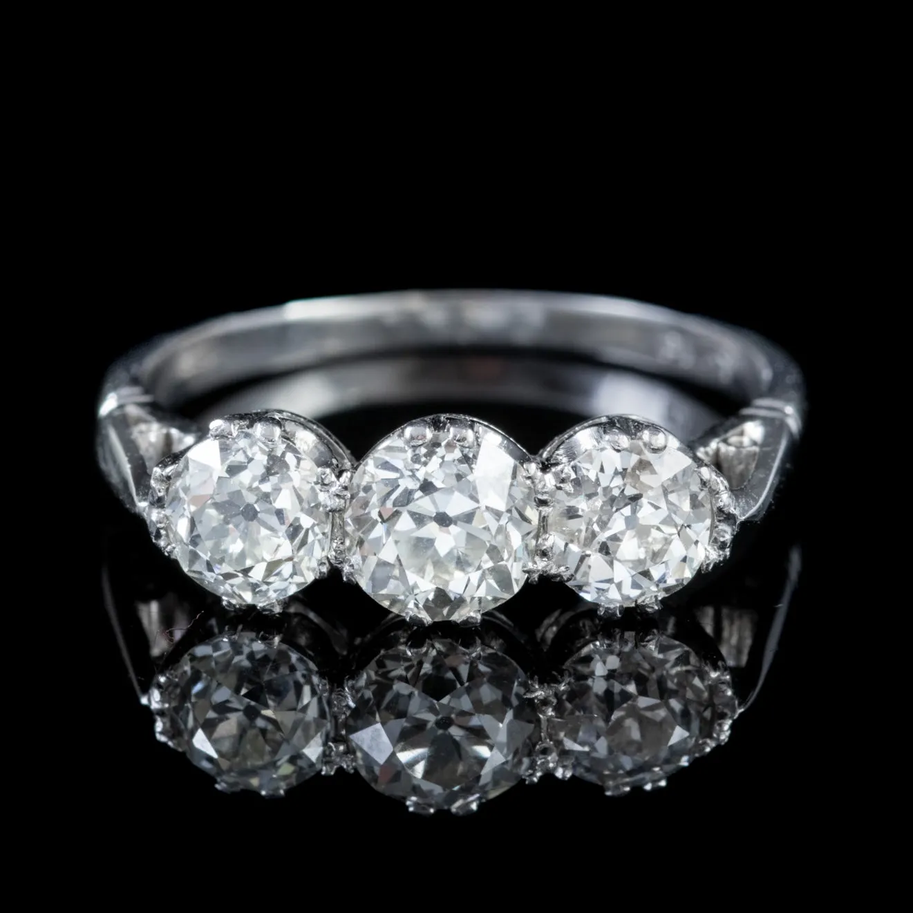 Antique Edwardian Old Cut Diamond Trilogy Ring Platinum 1.69Ct Of Diamond Circa 1918 Cert