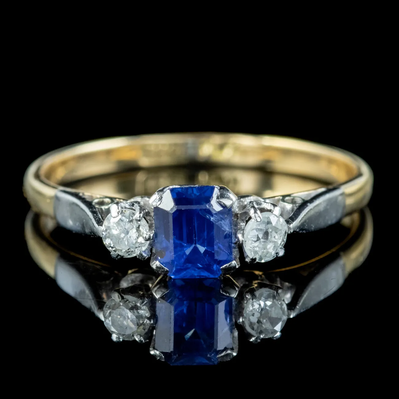 Antique Edwardian Sapphire Diamond Trilogy Ring 0.70ct Sapphire