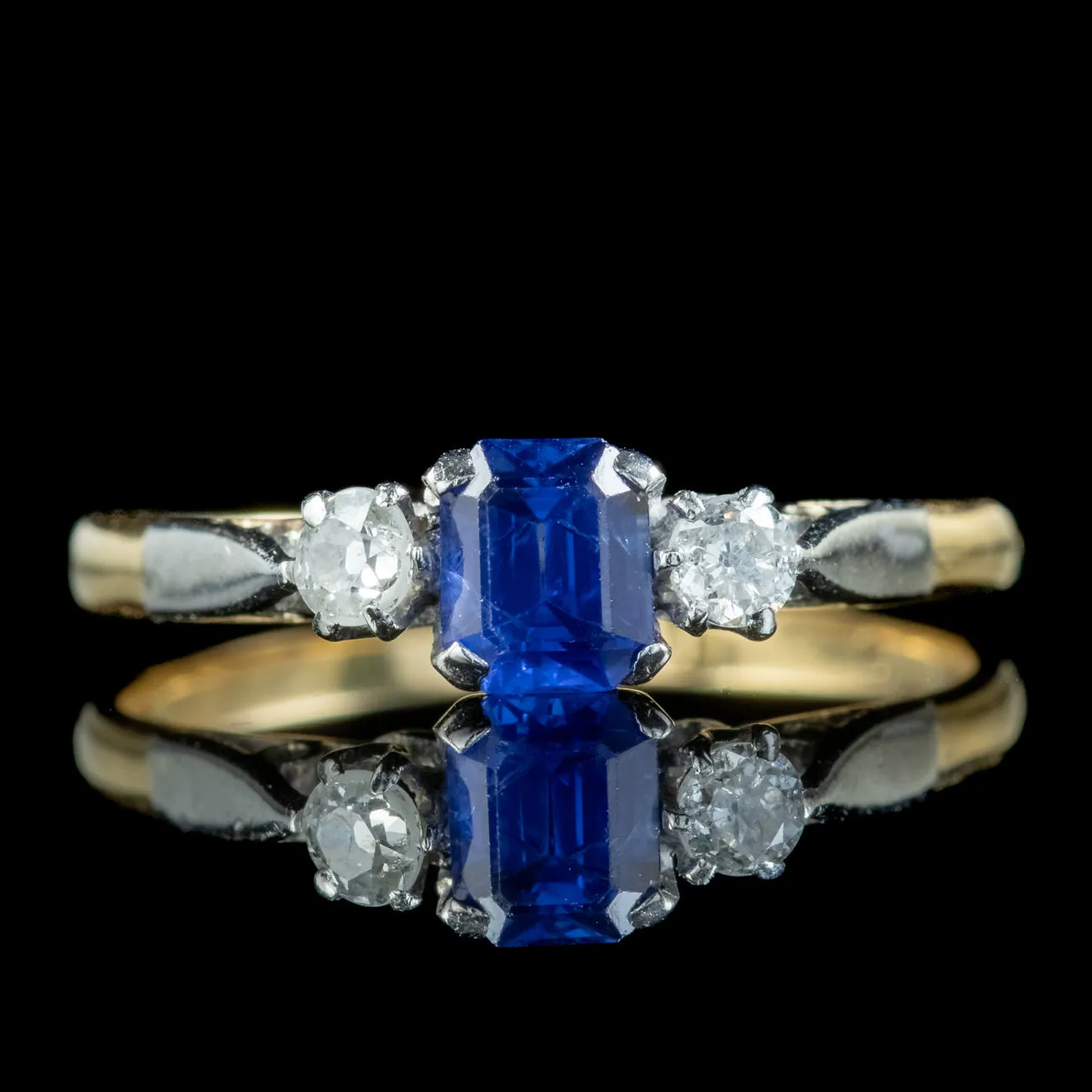 Antique Edwardian Sapphire Diamond Trilogy Ring 0.70ct Sapphire