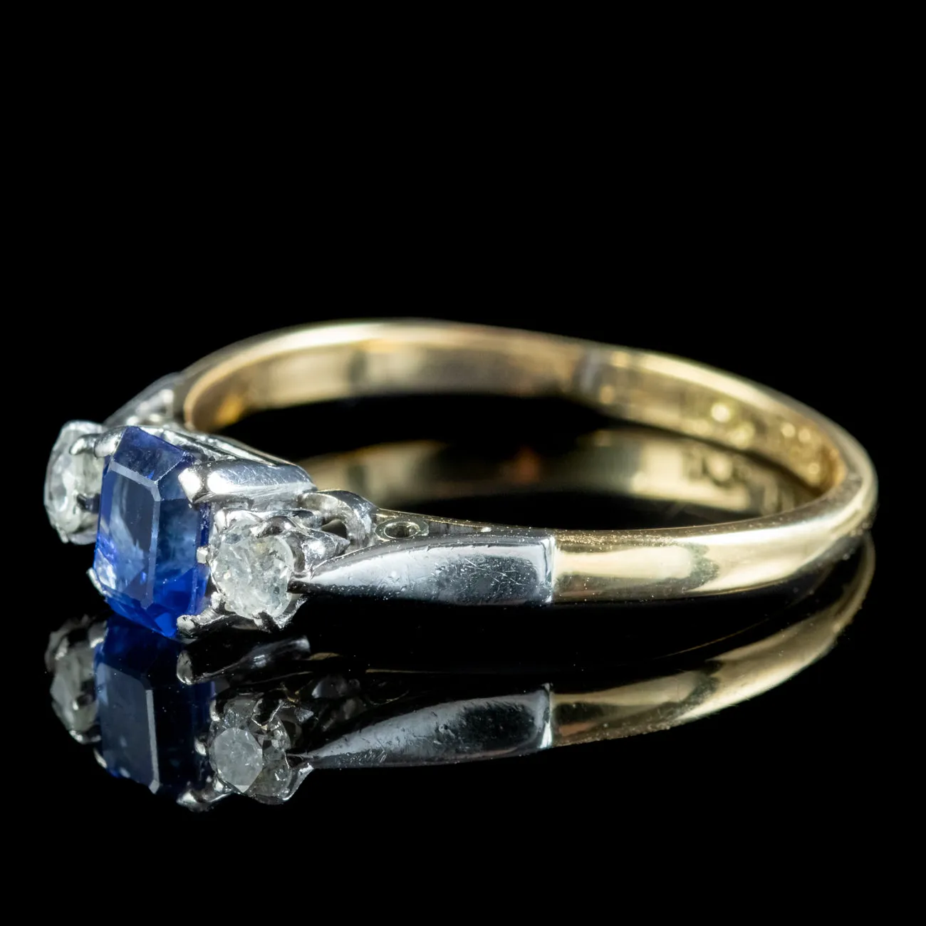 Antique Edwardian Sapphire Diamond Trilogy Ring 0.70ct Sapphire