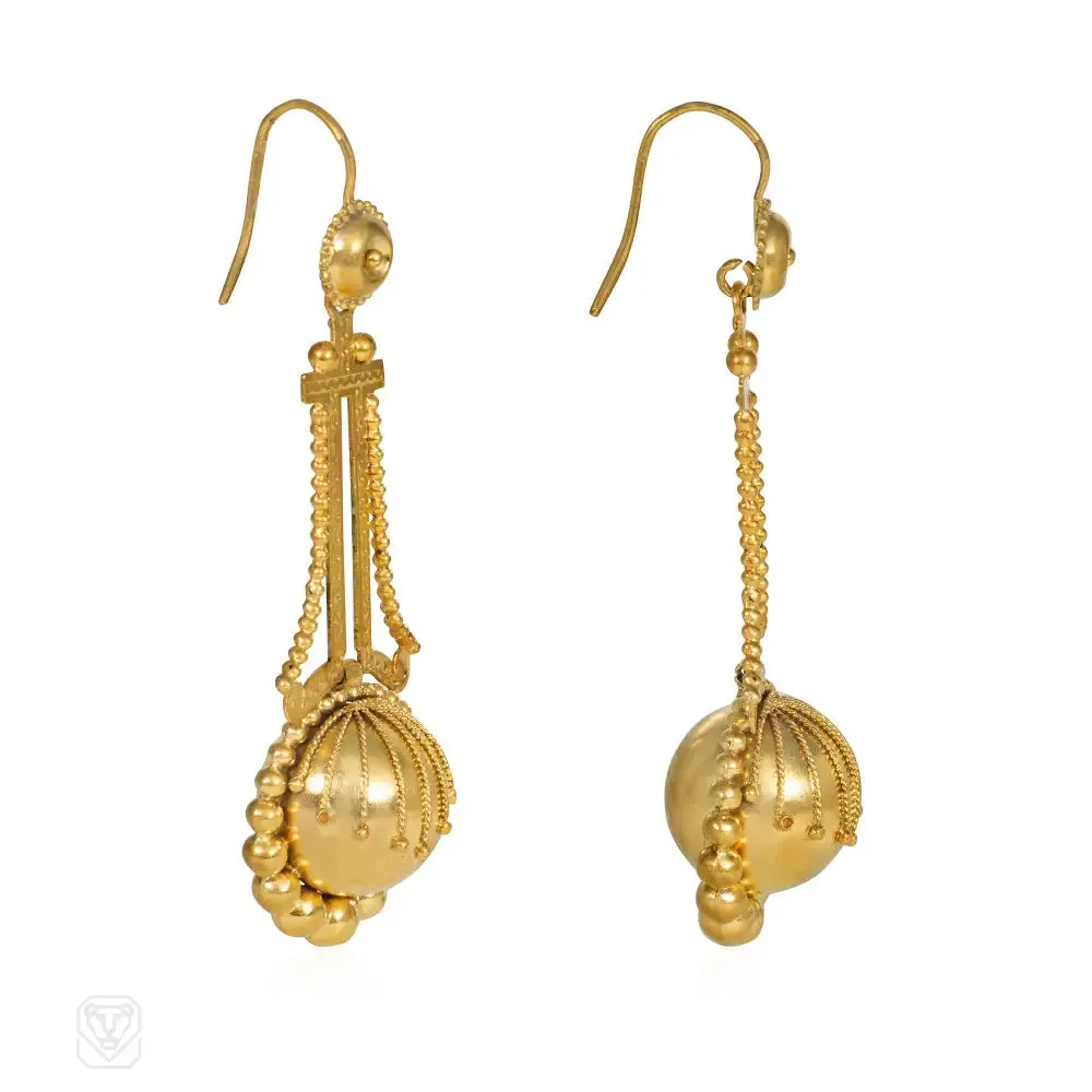 Antique Etruscan revival ball pendant earrings