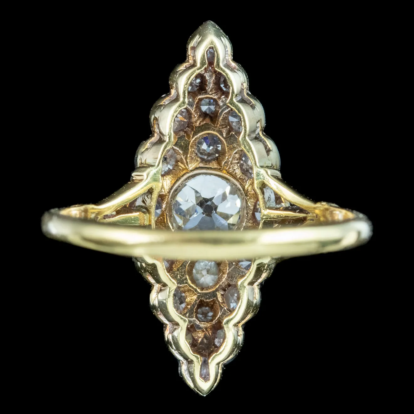 Antique Victorian Diamond Navette Cluster Ring 1.4ct Total