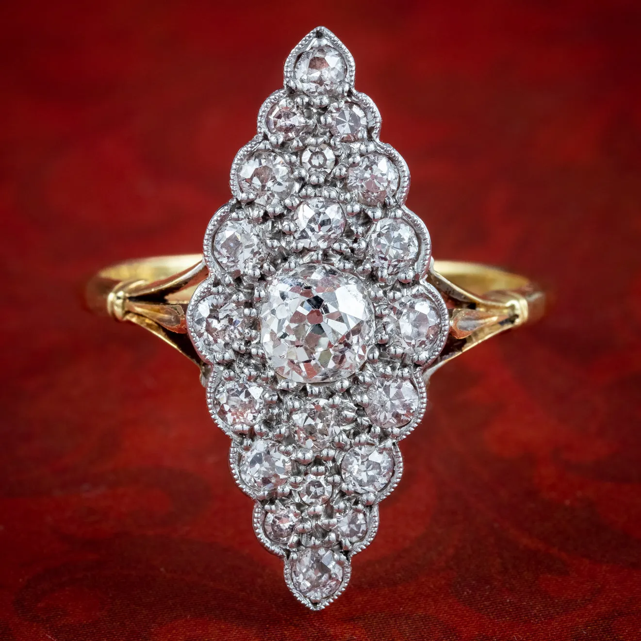 Antique Victorian Diamond Navette Cluster Ring 1.4ct Total