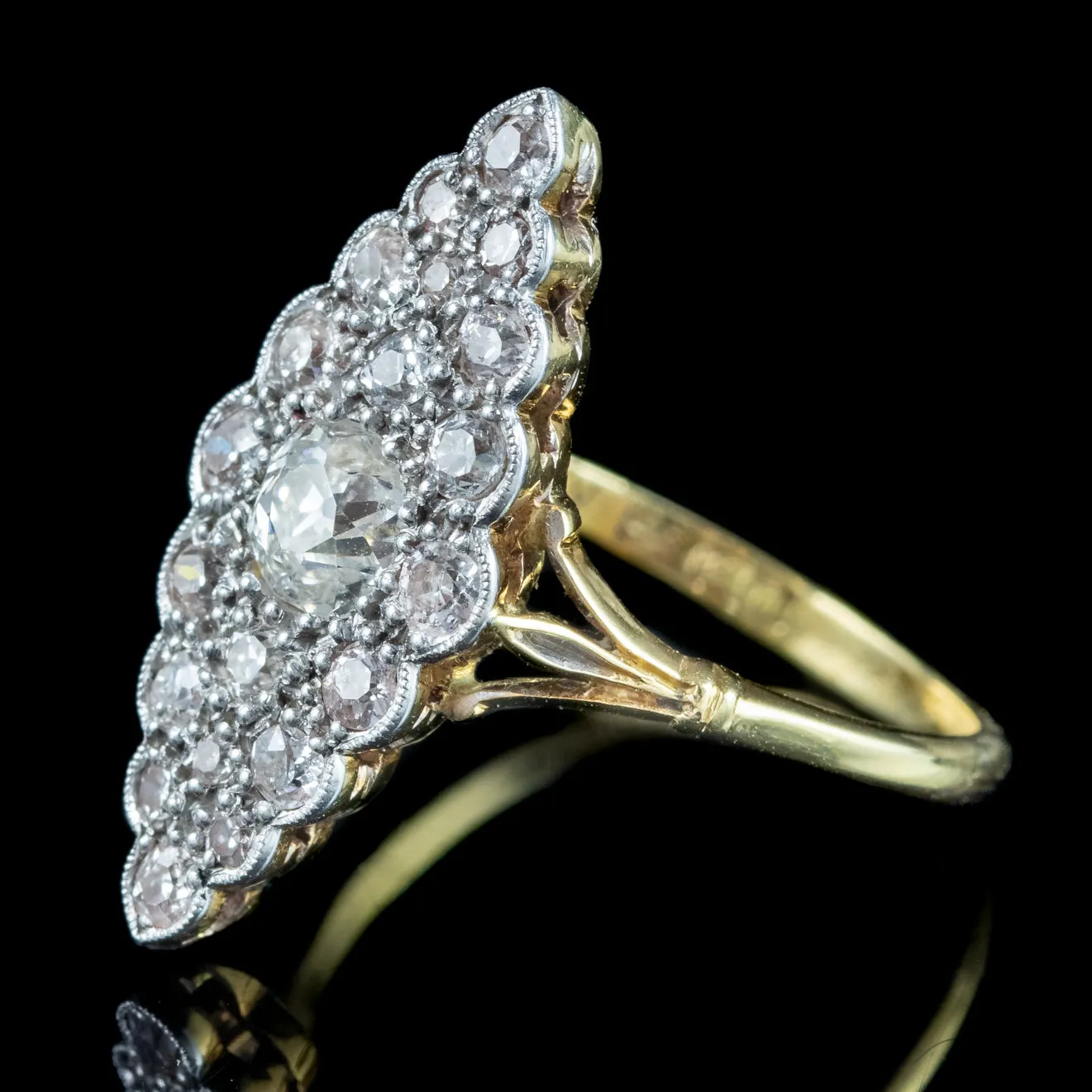 Antique Victorian Diamond Navette Cluster Ring 1.4ct Total