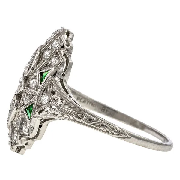 Art Deco Diamond & Emerald Dinner Ring