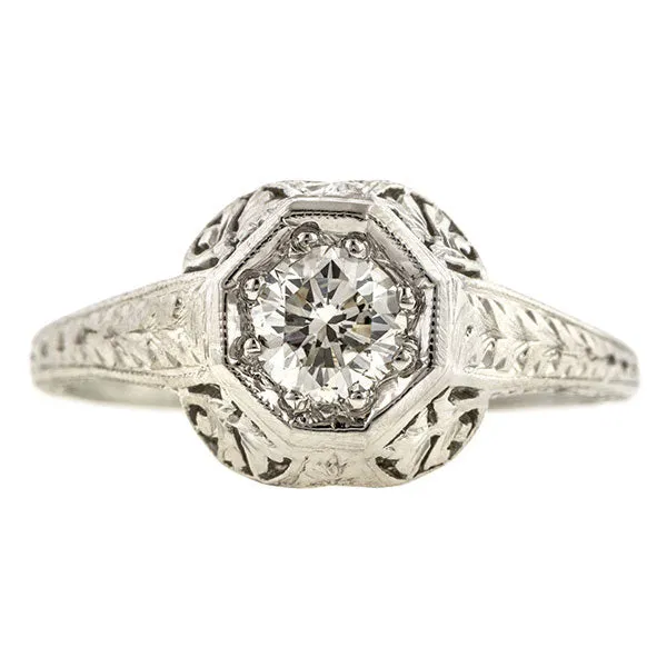 Art Deco Filigree Diamond Engagement Ring, RBC 0.33ct