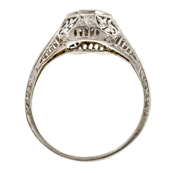 Art Deco Filigree Diamond Engagement Ring, RBC 0.33ct