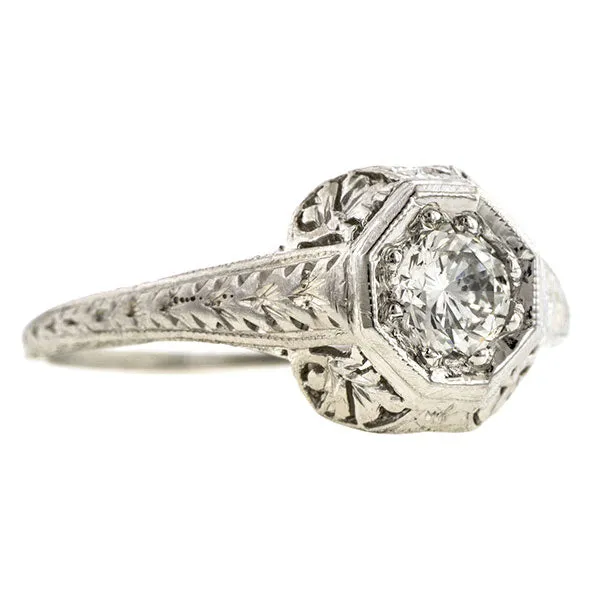 Art Deco Filigree Diamond Engagement Ring, RBC 0.33ct