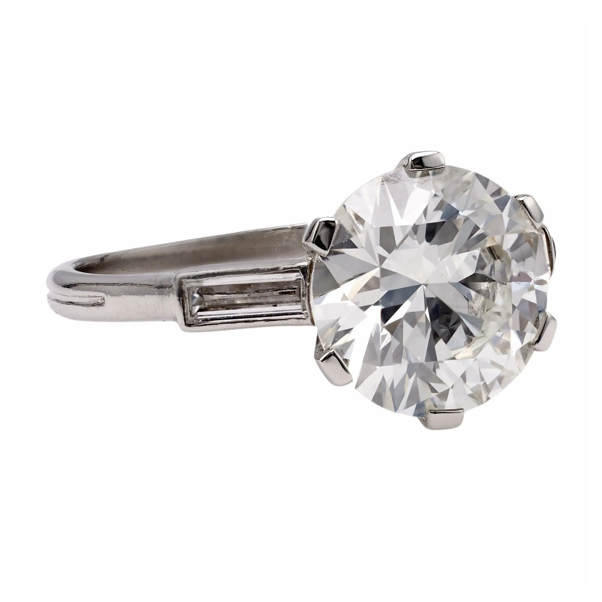 Art Deco French GIA 2.99 Carat Round Brilliant Cut Diamond Platinum Ring