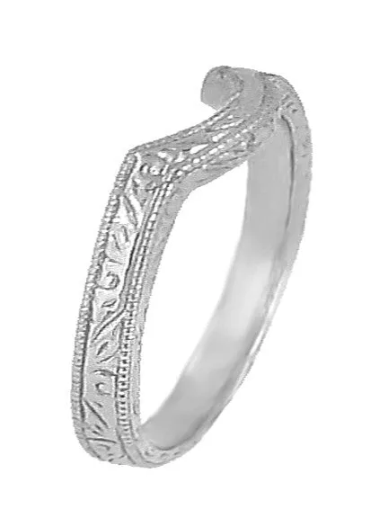 Art Deco Scrolls Engraved Contoured Wedding Band in Platinum